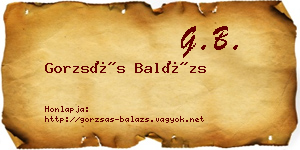 Gorzsás Balázs névjegykártya